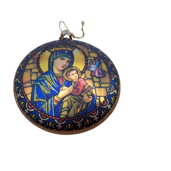 Glass Ornament Featuring Vibrant Madonna & Child Design With Intricate Stained G - Picture 6 of 10
